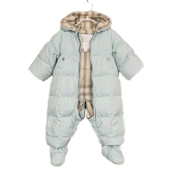 BURBERRY Pale Blue & "Nova Check" Hooded Snowsuit - Picture 3 of 8